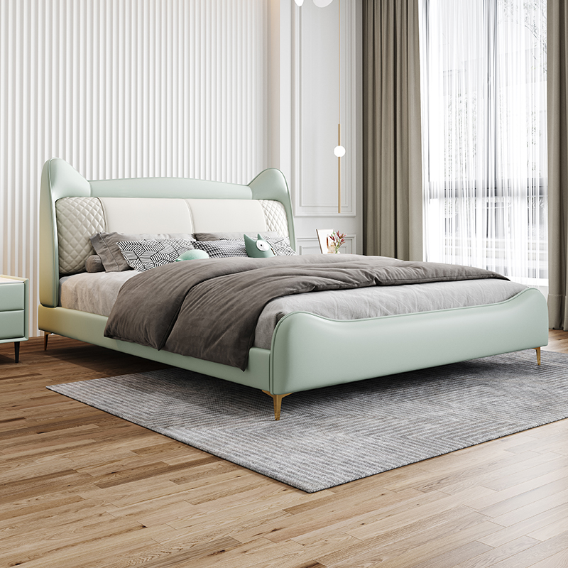 Raccoon Bed 2021 New Children's Bed Boy Light Lavish Bed Brief Modern Soft Bag Genuine Leather Bed Small Household Solid Wood Bed