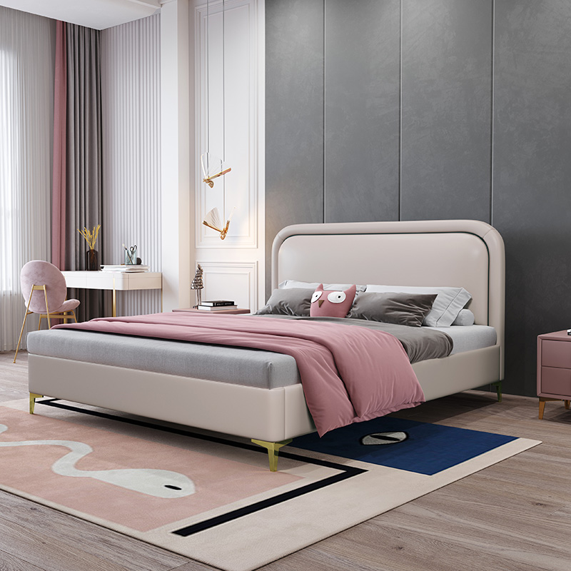 Nordic Children's Bed Solid Wood Boy Light Extravagant Leather Bed Modern Minima Girl Princess Bed Small Family of the Sitdown Reception Bed