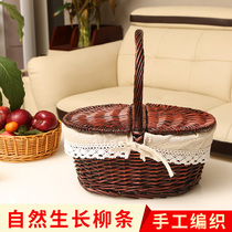 Hotel supplies Grocery Chinese Rattan wicker handle basket Storage basket Vegetable basket Picnic basket Bread basket Fruit basket