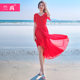 ສີແດງ Bohemian Beach Dress 2024 Summer French Thai Seaside Vacation Dress Sanya Photo Shoot Long Dress