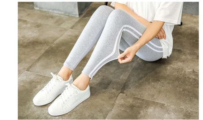 Bên trắng dải quần legging modal nữ mùa thu mỏng kéo dài kích thước lớn bó sát thể thao chín điểm song song thanh chân quần quần lót lông nữ