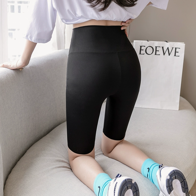 Quần legging da cá mập năm điểm dành cho phụ nữ mặc ngoài mùa hè phần mỏng eo cao mông mông bụng quần barbie quần thun mỏng mỏng - Quần tây thường