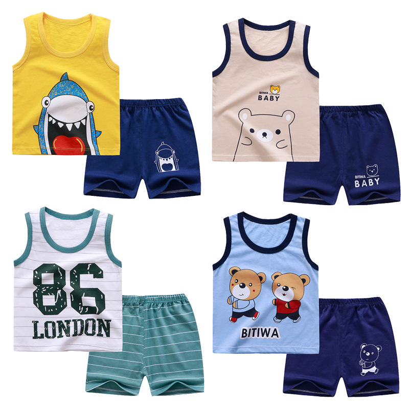 Children's vest suit summer cotton new girls ' shorts Korean children's clothing Boys sleeveless cartoon children's clothing