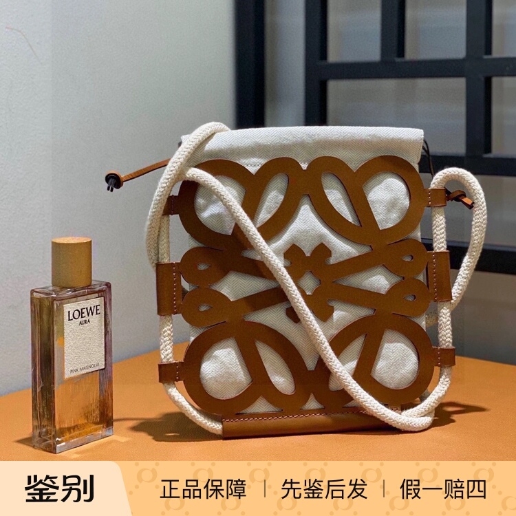 【Kkkk】Loewe Crossbody Hollow-Out Classic Cotton Canvas Cowhide Leather Crossbody Bag