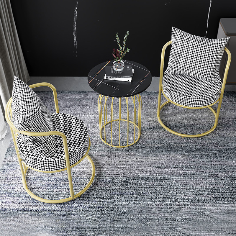 Houndstooth single balcony leisure sofa chair one table and two chairs Italian light luxury net celebrity clothing store single chair small chair