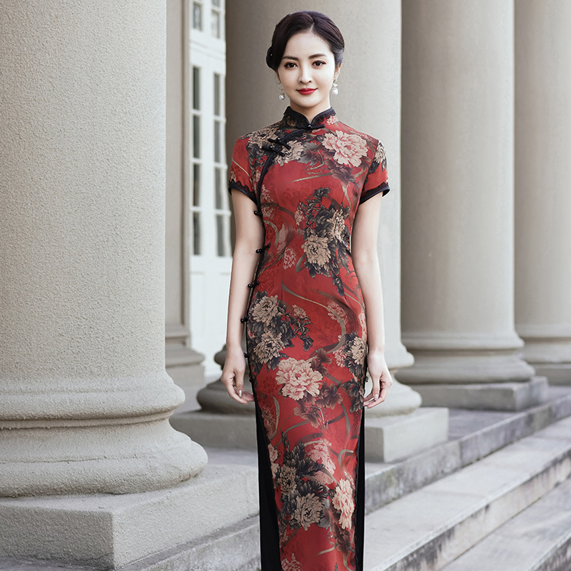 Spring summer long retro cheongsam for mother, 2024 years, city style, suitable for teen