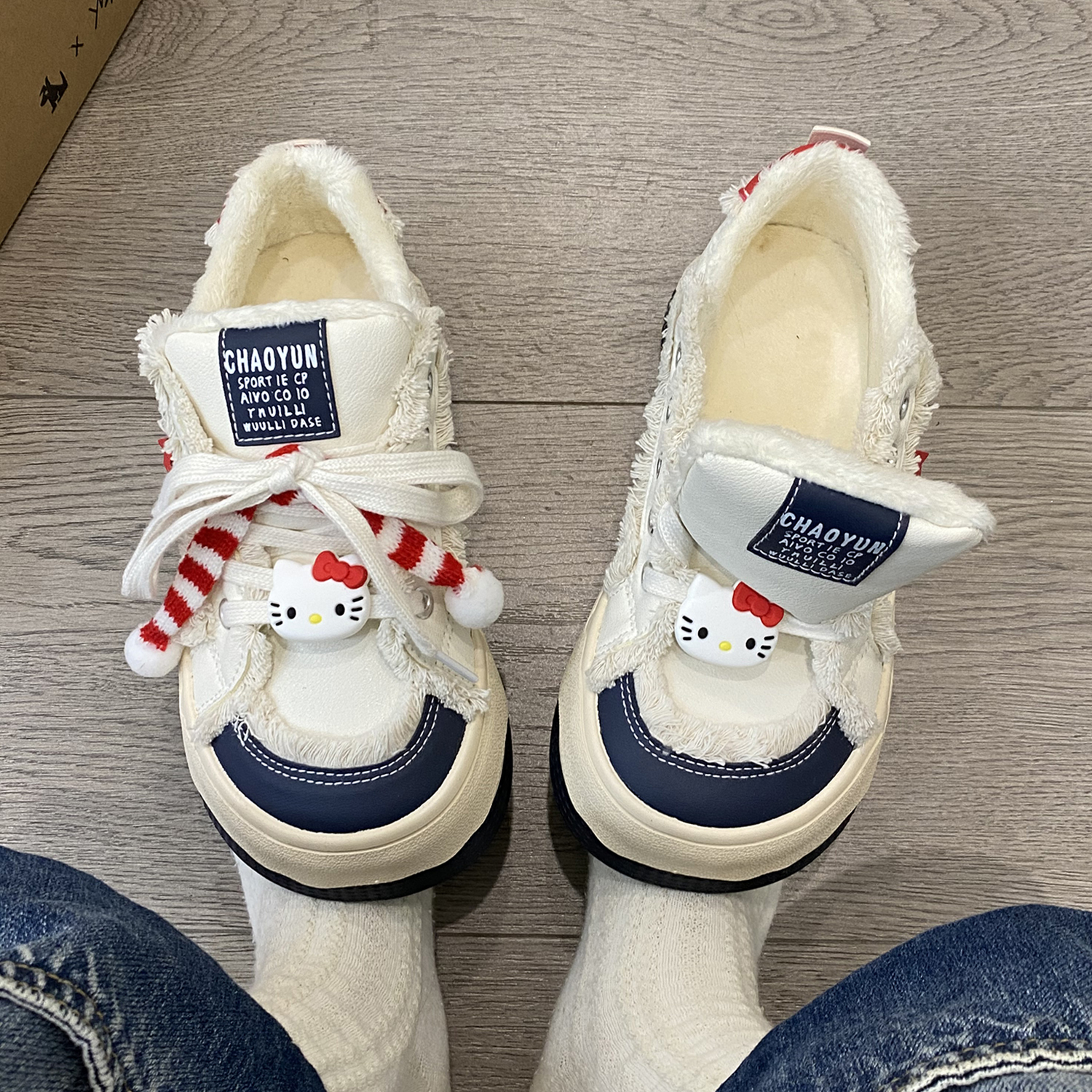 Kakkaka Guochao Small crowdsourced original ugliness plus velvet big head board shoes woman 2023 new winter thick bottom two cotton shoes-Taobao