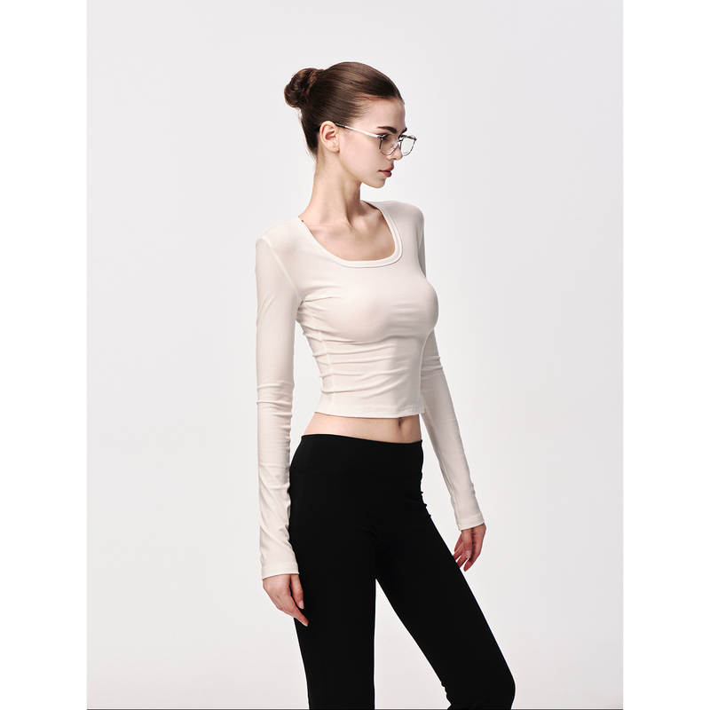 Jlaunt White Long-Sleeved T-Shirt for Women, Early Autumn Slim Fit Base Shirt, American Style Spicy Girl Tencel Short Top