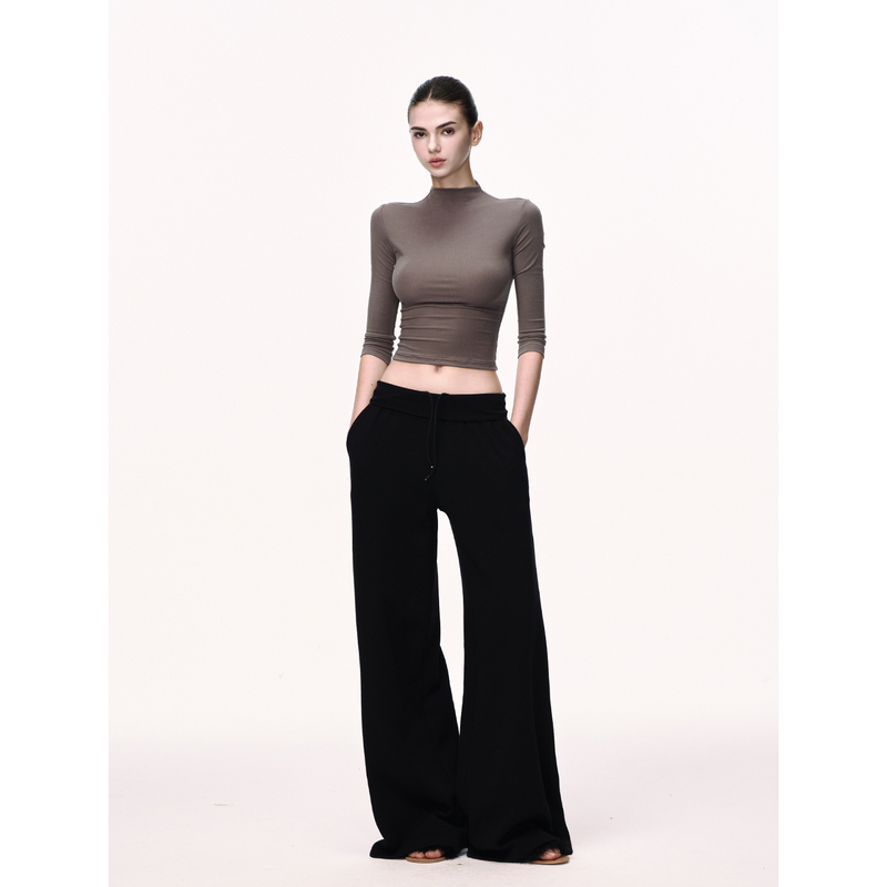 Jlaunt Black Wide-Leg Pants for Women, Summer Design, Loose Straight-Leg Sweatpants, American Style Casual Pants