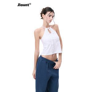 Jlaunt White Halter Neck Camisole for Women, Summer Outerwear, Slim Fit, Flattering Back, Sleeveless, American Style Hot Girl Top
