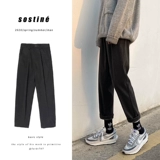 Трендовые шерстяные брендовые демисезонные штаны для отдыха, в корейском стиле, облегающий крой