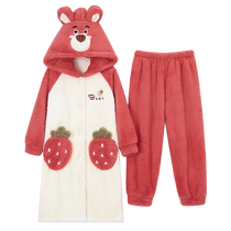 Mother and daughter pajamas autumn and winter flannel plus velvet thickened parent-child pajamas long cute girls coral velvet suit