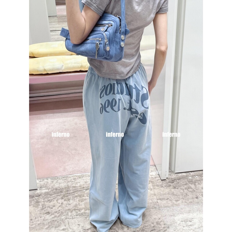 Flame ▼ 2026 Spring/Summer American-Style Niche 1996 Washed Retro Sweatpants Women's Sports Casual Commuting Loose Long Pants