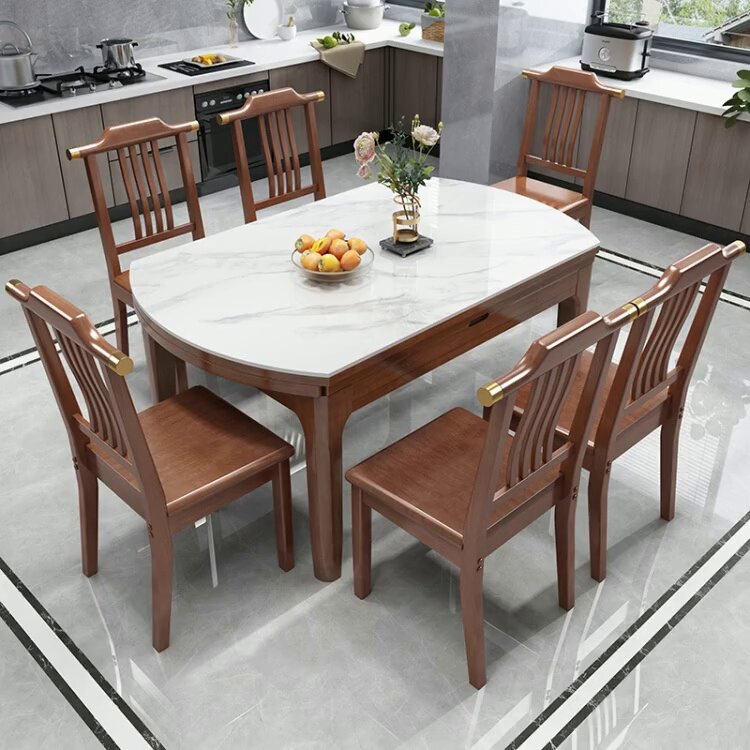 New Chinese-style slate dining table retractable folding simple light luxury dining table and chair combination modern household multi-person dining table