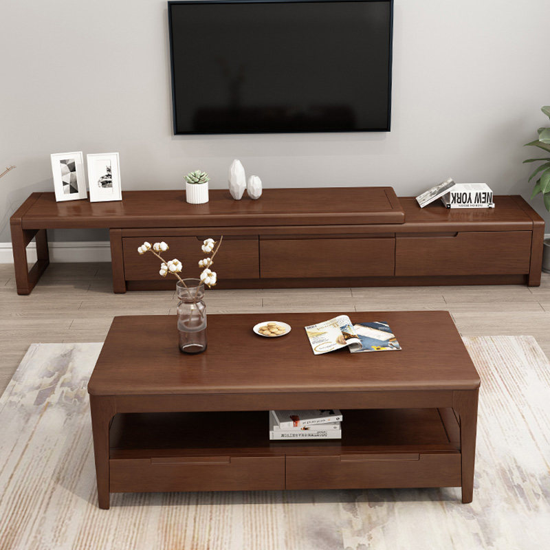 TV cabinet coffee table combination modern minimalist small apartment solid wood telescopic TV cabinet Nordic living room home floor cabinet - Taobao