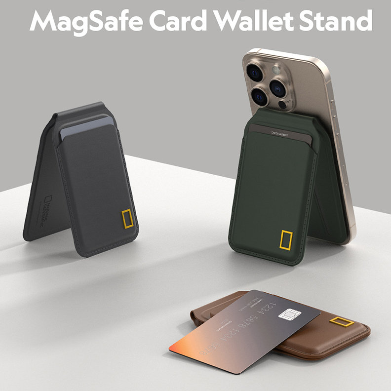 National Geographic Compatible Apple 17 Pro Max Magnetic Card Holder Samsung S25 Magnetic Card Case Back Clip Stand Portable