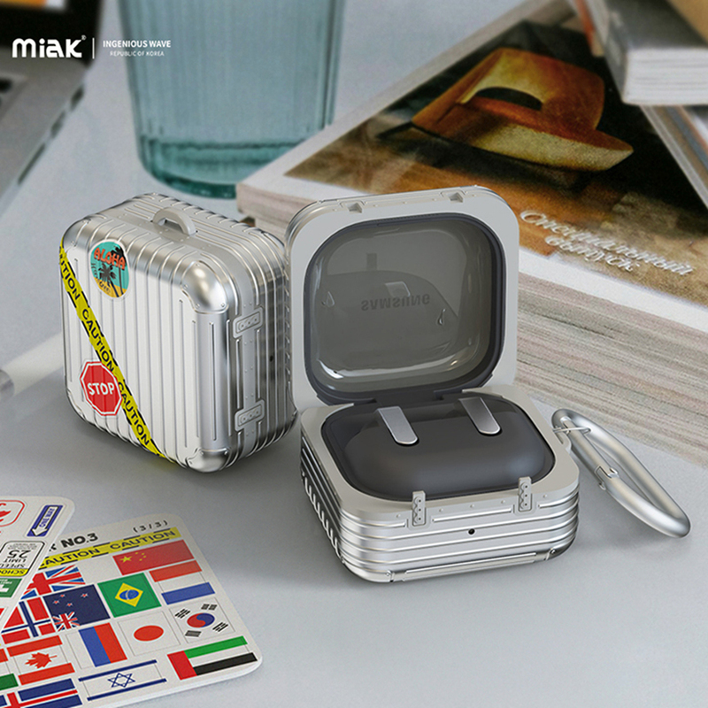 Korean Miak Suitcase Earphone Case Samsung Galaxy Buds4 Earphone Case Sticker DIY Hard Case Buds4Pro Soft Silicone Earphone Case Electroplated High-End with Lanyard Classic Travel Case