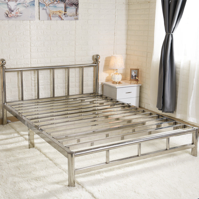 Stainless steel bed wrought iron bed 1 5m1 8 meters modern minimalist European double bed rental house steel wood bed shelf 304