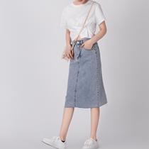 Denim half-length dress female summer 2021 New High waist slim knee split hip thin mid-length skirt