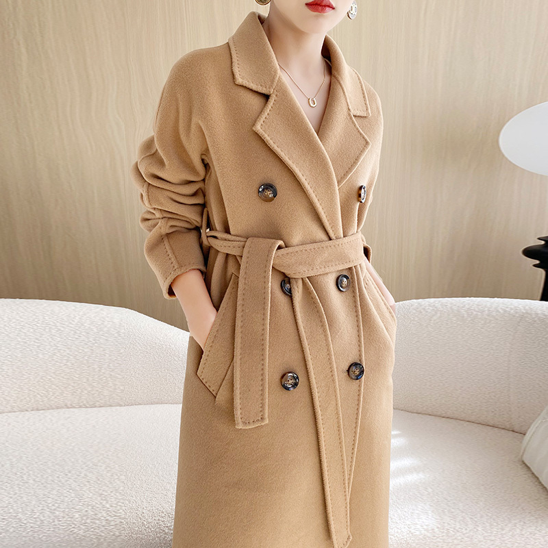 2024 Autumn and Winter Double-Sided Wool Coat for Women, Mid-Length, Thickened, Slim-Fit, Wool Suit Collar, High-End Woolen Jacket
