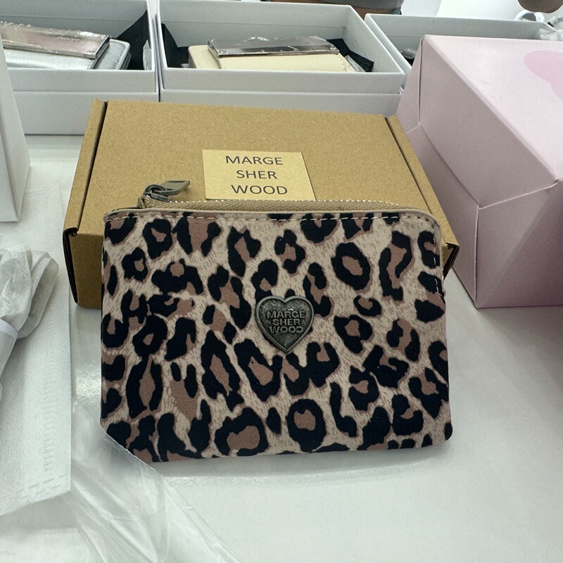 Korean Niche Design Marge Bag Heart Zipper Wallet Leopard Print Leopard Print Leather Genuine Leather Mini Coin Purse