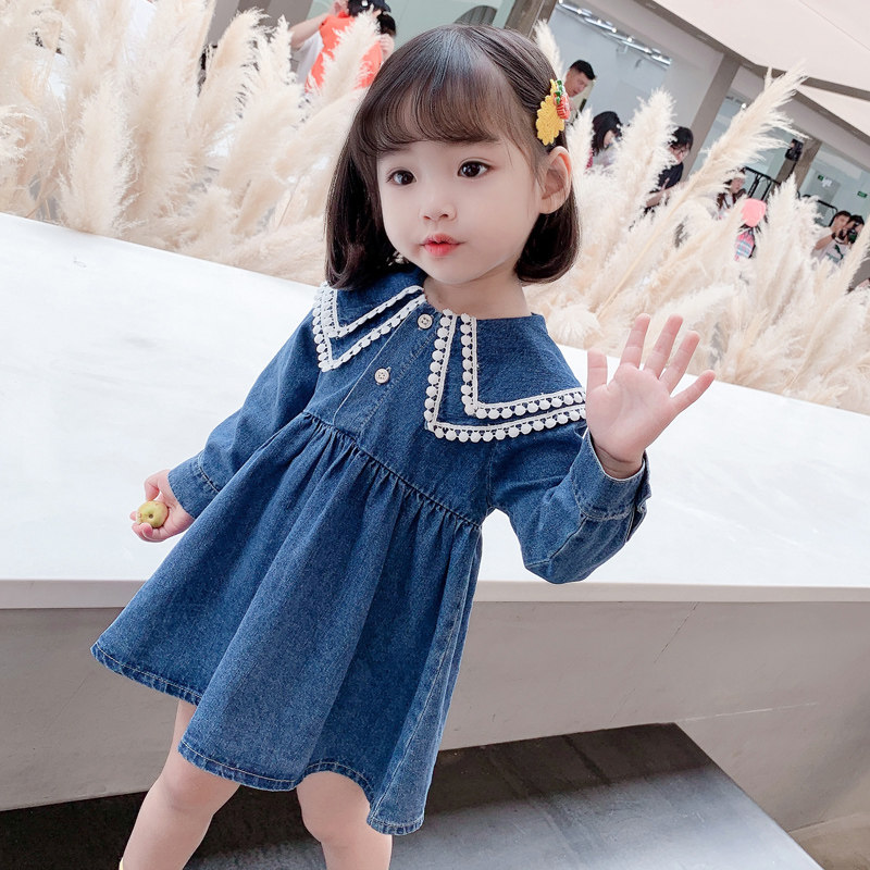 Baby Western style lapel dress 2020 new autumn clothes 1-5 years old 3 children's long-sleeved princess skirt girls denim skirt