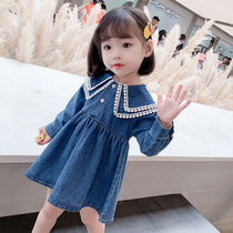 Baby Ocean Gas Turned Collar Dress 2020 New Autumn Clothing 1-5 Year Old 3 Children Long Sleeve Princess Dress Girl Denim Dress