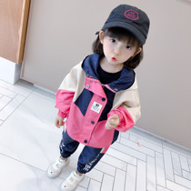 Girls autumn net red suit foreign pistachio baby 2021 fall new trendy autumn clothing sportswear two sets of damp