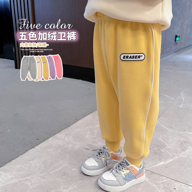 Girls' sweatpants autumn and winter fleece sweatpants casual pants 2022 new baby girl Western style all-in-one fleece outer wear trousers