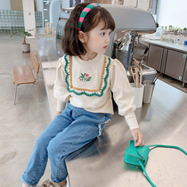 Fall girls retro undershirt 2021 new female baby embroidered lace with long sleeve T-shirt for undershirt blouse