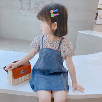 Female Baby Bubble Sleeveless stitch one-piece dress 2022 girls summer dress Korean version fake two denim dress princess dress