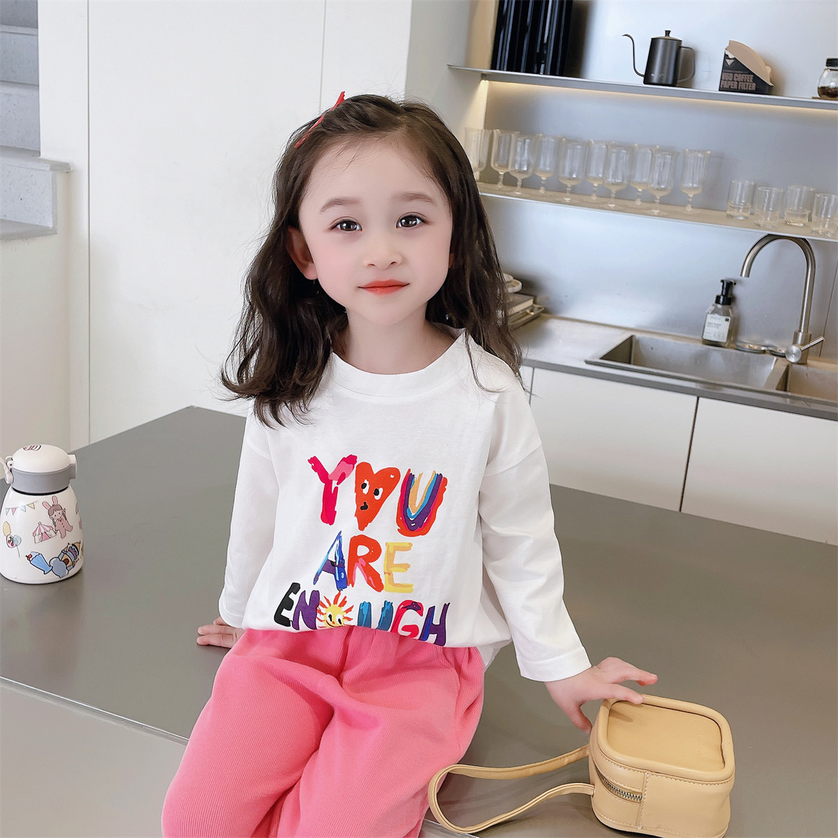 Baby girl cartoon T-shirt 2022 new spring clothes for girls multicolor printing long-sleeved cotton inner wear all-match top