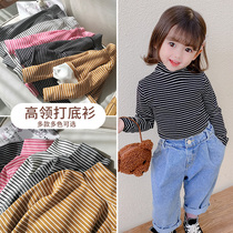 Baby autumné undershirt child high collar long sleeve T-shirt 2021 new girl streaks gush with a hitch