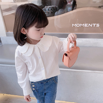 Girl Clothing Spring Clothing Blouse 2022 New Female Baby Foreign Air Long Sleeve Shirt Children Lace Collar Bottom Jersey Shirt