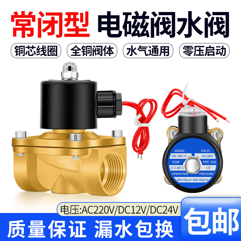 Normally Closed Solenoid Valve Control Valve 220V Water Valve 24V Water Pipe Switch Valve Electronic Valve Water Release Valve Copper Valve 12V Water Inlet