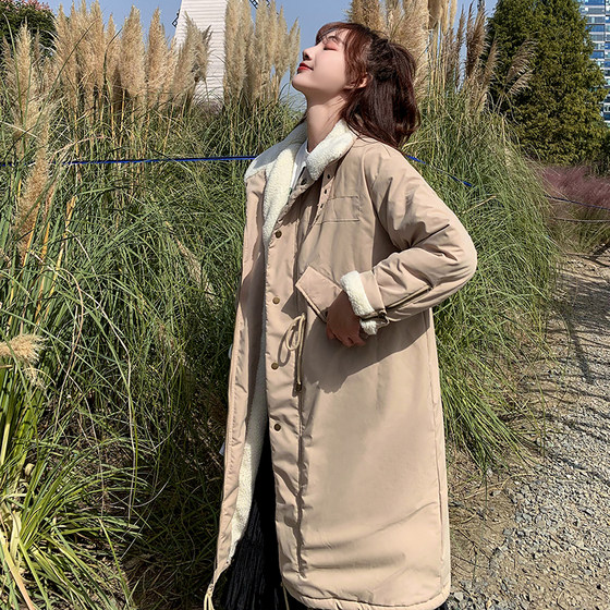 Cotton clothing for women winter 2023 new Korean style loose knee-high cotton clothing ins Hong Kong style thickened lamb wool work jacket