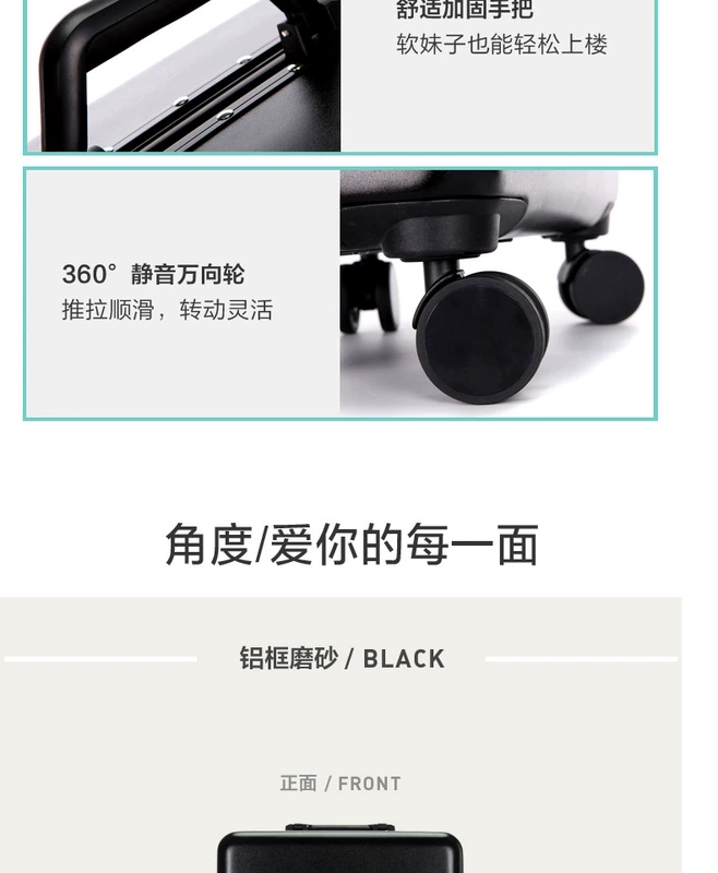 Lulu gấu xe đẩy trường hợp hành lý khung nhôm vali nam trường hợp lên máy bay mật khẩu 20/24 inch bánh xe phổ quát - Va li