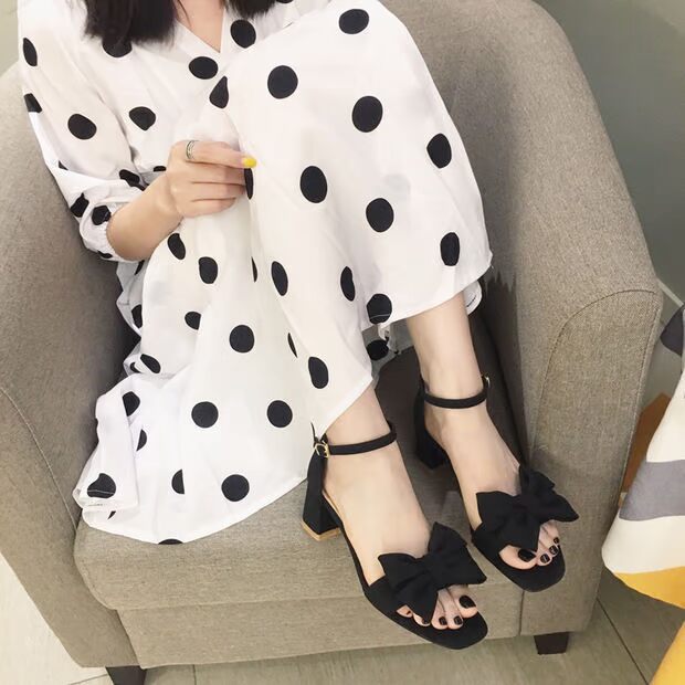2019 mới nơ đỏ với sandal cổ tích giày cao gót nữ mùa hè dày với retro mùa hè hoang dã - Sandal dép quai hậu nữ đẹp