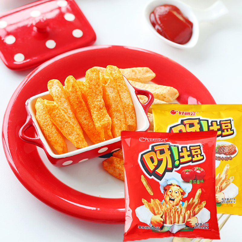 Good friend ah 12gX1 package potato tomato-flavored French fries casual net red puffed snack potato chips children's snacks
