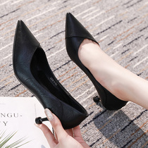 High heels womens fine heel 5cm 2019 new pointed soft leather high heels do not grind the foot professional cat heels 5-7