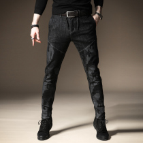 Expensive autumn original camouflage jeans mens Tide brand pants mens slim Korean version of small feet pants mens stitching long pants
