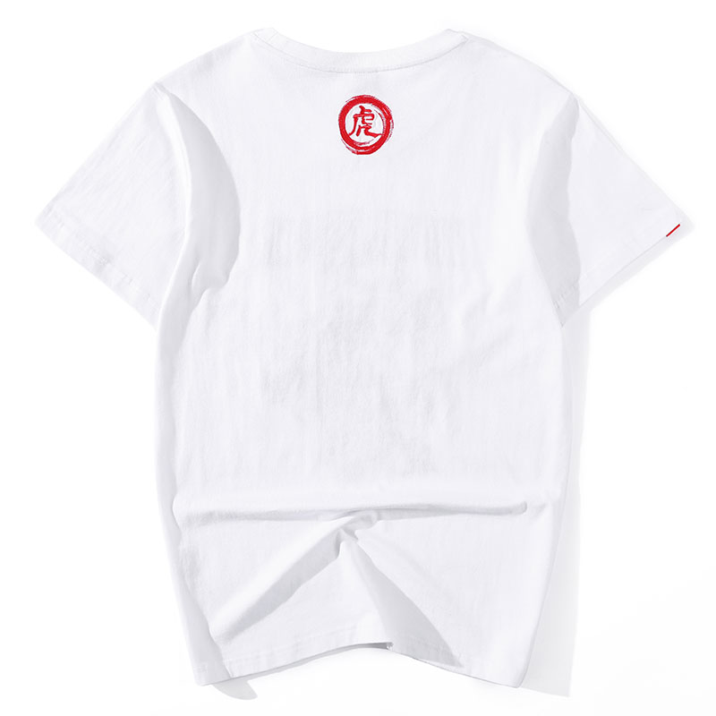 Mùa hè triều quốc gia đầu hổ thêu bạn nam ngắn tay áo lỏng lẻo Nhật cotton T-shirt áo sơ mi ngắn tay