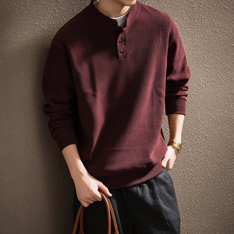 Waffle Texture High-End Henry Collar Heavyweight Pullover Sweatshirt for Men, 2026 Autumn and Winter New Loose Casual Top Waffle Texture High-End Henry Collar Heavyweight Pullover Sweatshirt for Men, 2026 Autumn and Winter New Loose Casual Top
