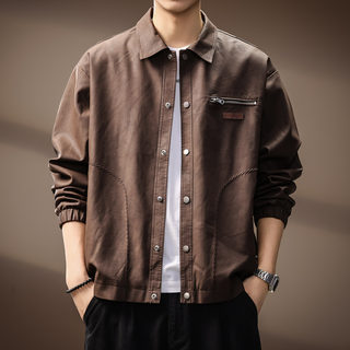 Amerikanische retro-revers-lederjacke herren herbst neue trendige marke tough guy arbeitskleidung ami khaki langarm-top