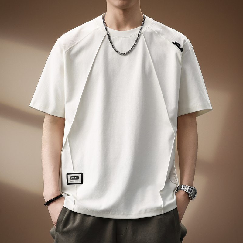 High-End American-Style Heavy-Duty Patchwork Short-Sleeve T-Shirt for Men, New Summer Trendy Brand, Loose Round-Neck Casual Tee for Men