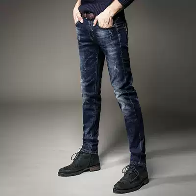 Autumn new denim pipe pants men's elastic slim men's young men's jeans straight pants long pants tide