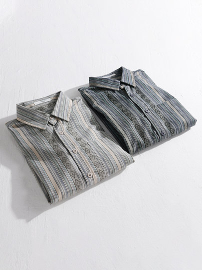 Japanese-Style High-End Ethnic Jacquard Vertical Striped Shirt for Men, Loose Retro Casual Long-Sleeve Shirt Jacket Trendy