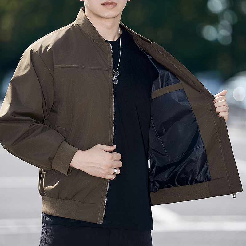 Men's Jacket Autumn New Style Cool American Style Hoodless Coat Casual Loose Round Neck Baseball Uniform Solid Color Trendy Men's Clothing
