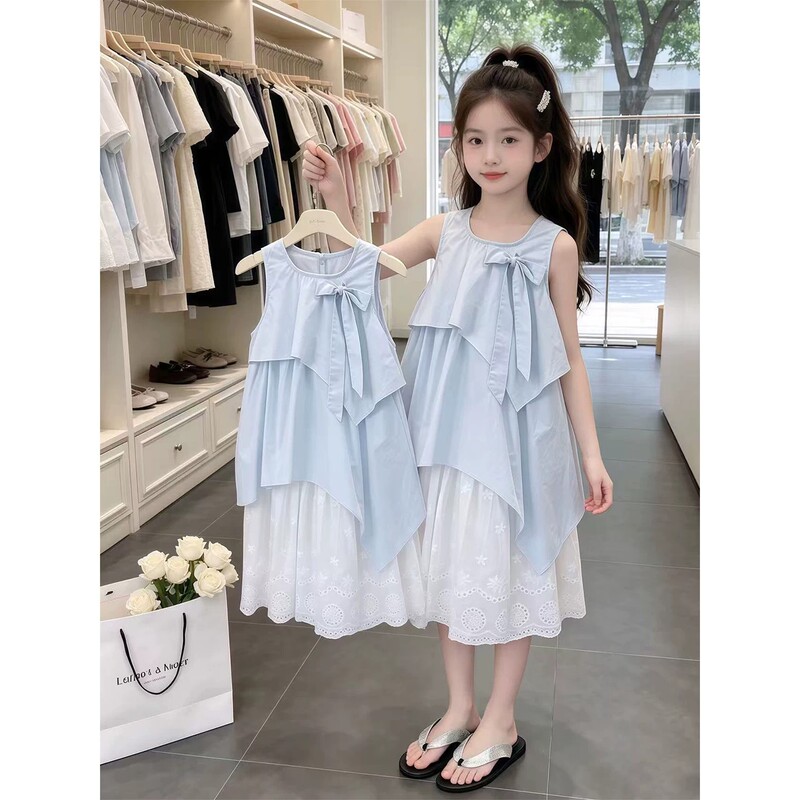 Girls' Dress 2026 New Summer Blue Color Trendy Hot-Selling Super Popular Children's Super Stylish Summer Dress