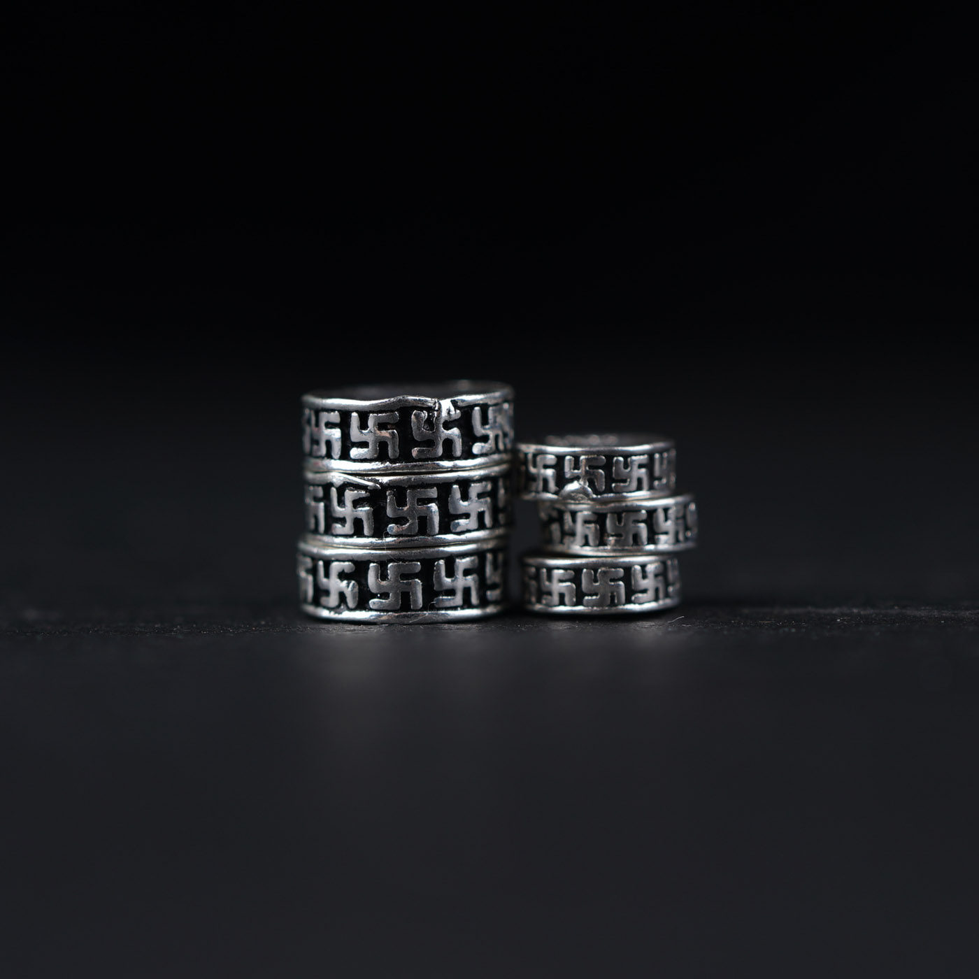 S925 Tibetan style 8mm sterling silver engraved swastika totem text play hand string with beads spacer beads waist beads spacer DIY classic